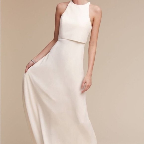 NWT Anthropologie BHLDN Jill Stuart Iva Crepe Maxi Dress Wedding White - Picture 1 of 14